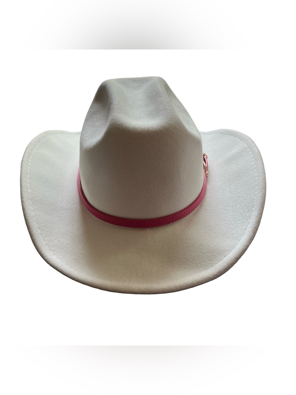 White Felt Cowboy Hat Pink Belt Buckle Rodeo Western Cap Brim Horses Costume - Picture 8 of 12